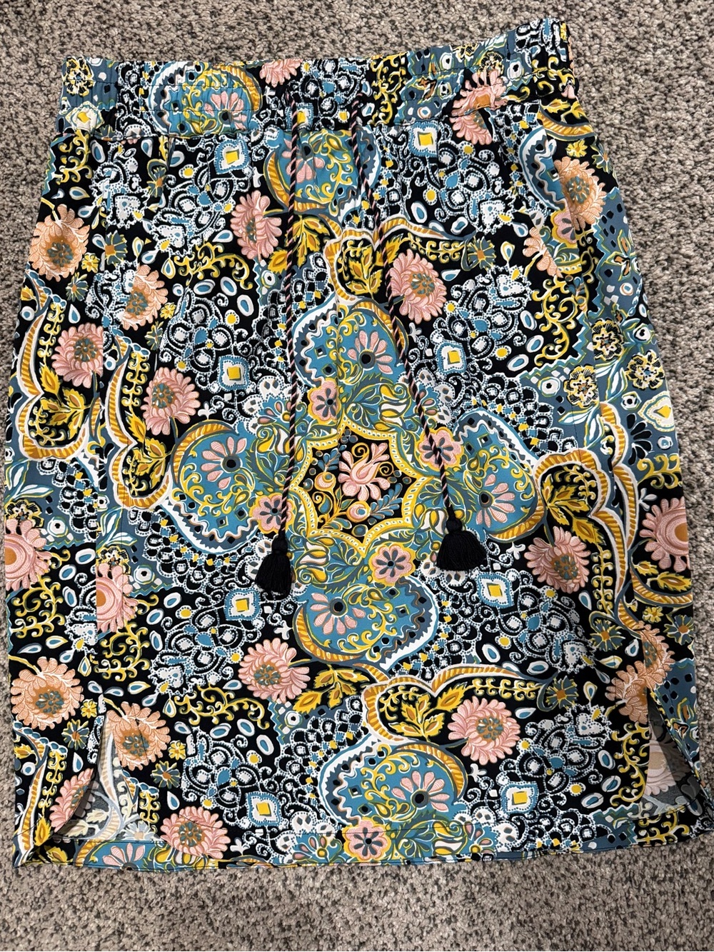 LOFT Black Paisley Mini Skirt with Pink & Yellow Floral Motif